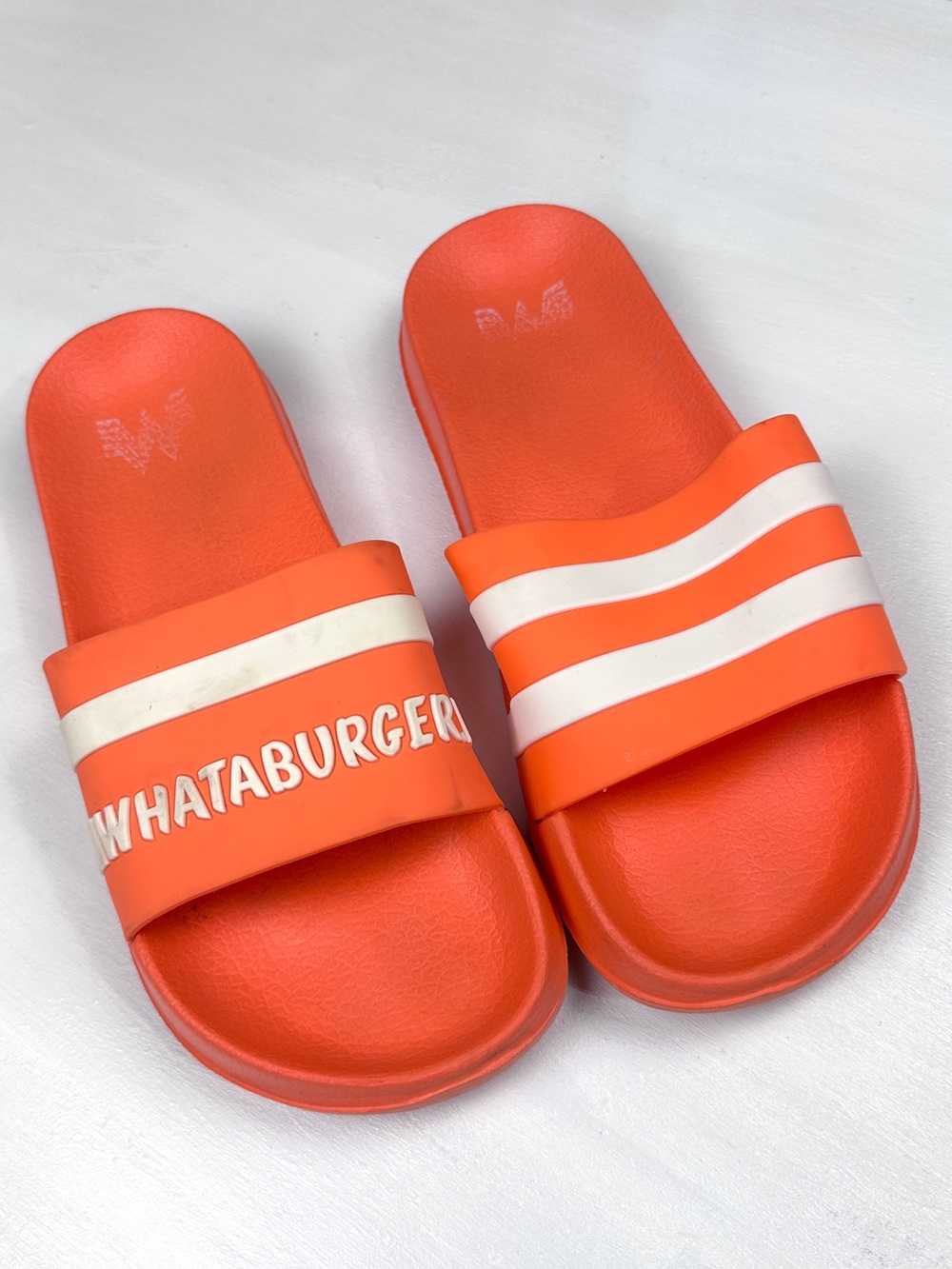 Whataburger Orange Slide Sandals with White Stripes